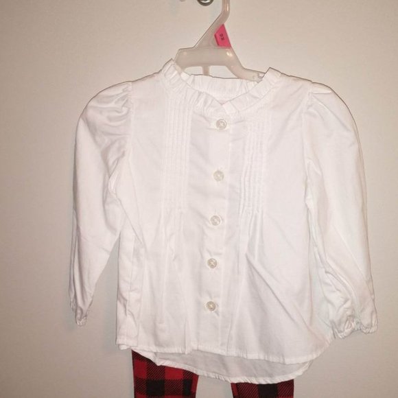 NEW baby/toddler girl 2 piece outfit, white shirt, red/black checkered pants, si - Picture 2 of 3